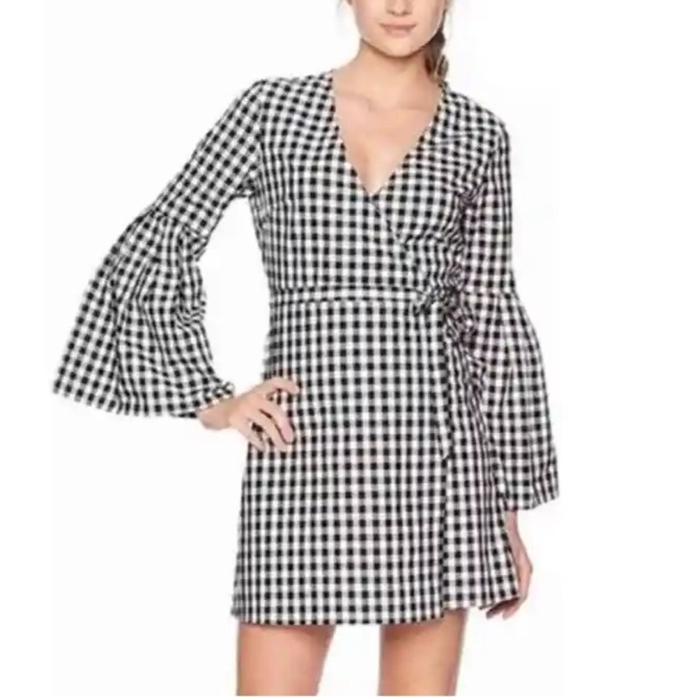 NEW Jack By BB Dakota Alter Ego Black and White Gingham Check Wrap Dress | M